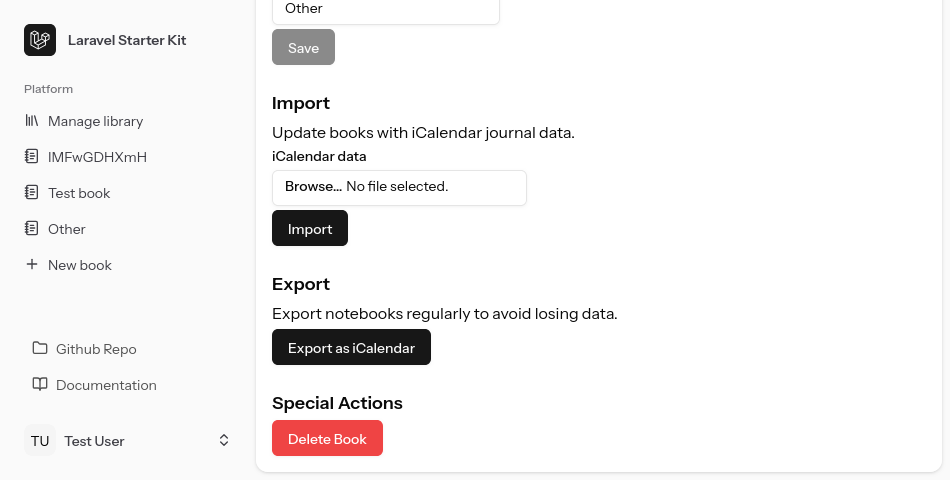 A form to import a book