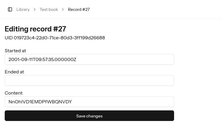The page to edit a record