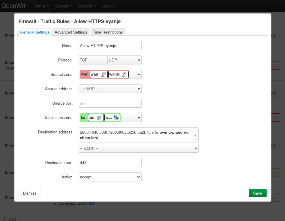 Allowing HTTPS traffic through
LuCI