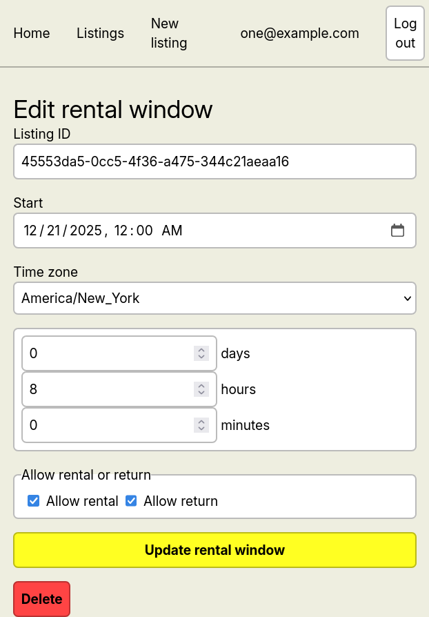 editing a rental window